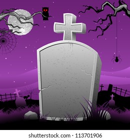 illustration of Happy Halloween in tomb stone in scary night