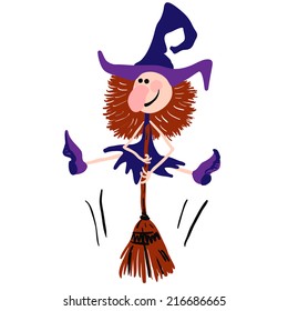 Illustration of Happy Halloween witch dancing. Vector 