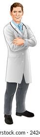 An illustration of a happy handsome standing doctor with his arms folded