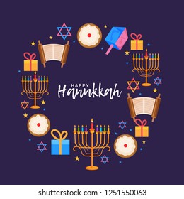 Illustration Of Happy Hanukkah Jewish Festival Celebration Greeting Card Background.