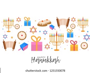Illustration Of Happy Hanukkah Jewish Festival Celebration Greeting Card Background.