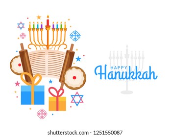 Illustration Of Happy Hanukkah Jewish Festival Celebration Greeting Card Background.