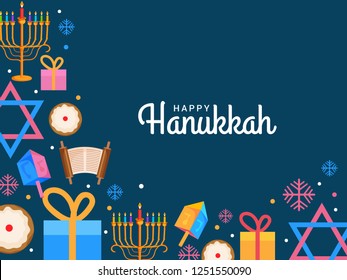 Illustration Of Happy Hanukkah Jewish Festival Celebration Greeting Card Background.