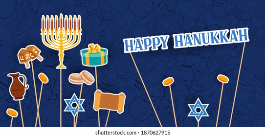 illustration of Happy Hanukkah, Jewish holiday festival greetings background