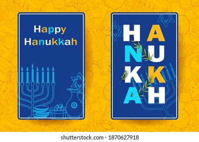 illustration of Happy Hanukkah, Jewish holiday festival greetings background
