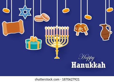 illustration of Happy Hanukkah, Jewish holiday festival greetings background