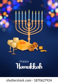 illustration of Happy Hanukkah, Jewish holiday festival greetings background