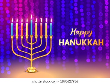 illustration of Happy Hanukkah, Jewish holiday festival greetings background