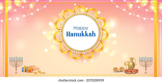 illustration of Happy Hanukkah, Jewish holiday festival greetings background