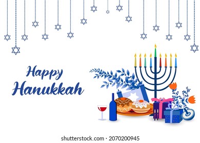 illustration of Happy Hanukkah, Jewish holiday festival greetings background