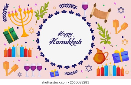 illustration of Happy Hanukkah, Jewish holiday festival greetings background