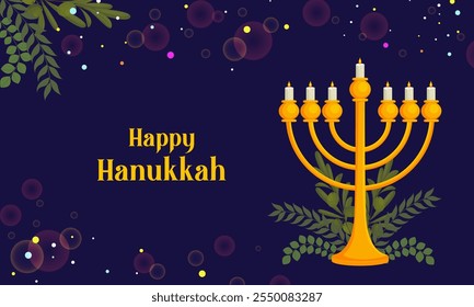 illustration of Happy Hanukkah, Jewish holiday festival greetings background