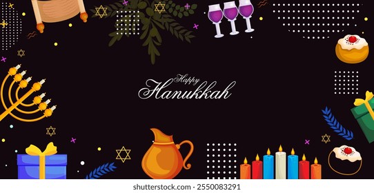 illustration of Happy Hanukkah, Jewish holiday festival greetings background