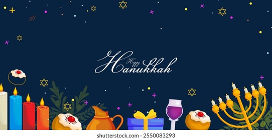 illustration of Happy Hanukkah, Jewish holiday festival greetings background