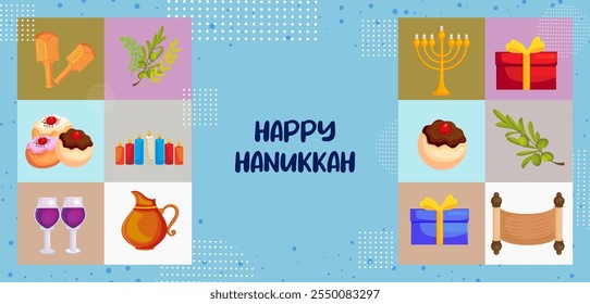 illustration of Happy Hanukkah, Jewish holiday festival greetings background