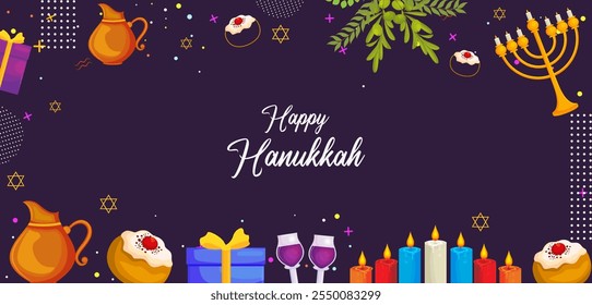 illustration of Happy Hanukkah, Jewish holiday festival greetings background