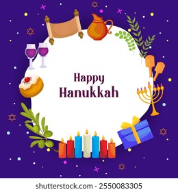 illustration of Happy Hanukkah, Jewish holiday festival greetings background