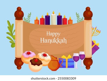 illustration of Happy Hanukkah, Jewish holiday festival greetings background