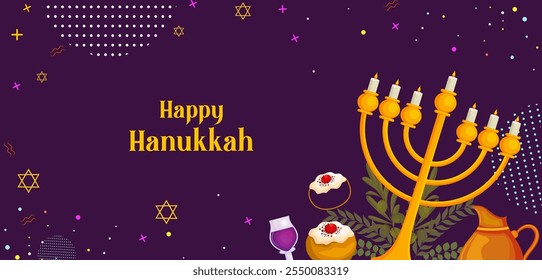 illustration of Happy Hanukkah, Jewish holiday festival greetings background