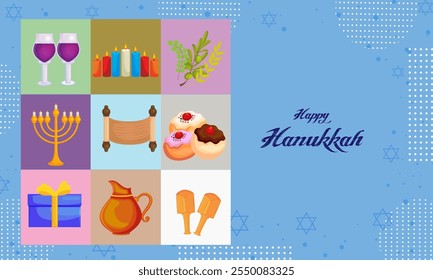 illustration of Happy Hanukkah, Jewish holiday festival greetings background