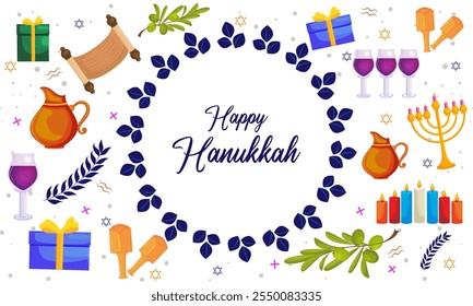 illustration of Happy Hanukkah, Jewish holiday festival greetings background