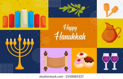 illustration of Happy Hanukkah, Jewish holiday festival greetings background