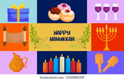 illustration of Happy Hanukkah, Jewish holiday festival greetings background