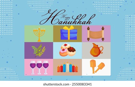 illustration of Happy Hanukkah, Jewish holiday festival greetings background