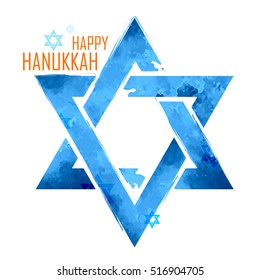 illustration of Happy Hanukkah, Jewish holiday background with hanging star of David