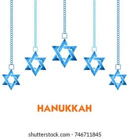 illustration of Happy Hanukkah, Jewish holiday background with hanging star of David