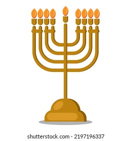 Illustration of happy Hanukkah menorah with gold candles. Icons in cartoon style. simple design vector.