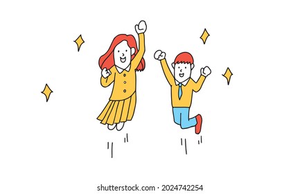 Illustration of Happy Highschool students .jumping