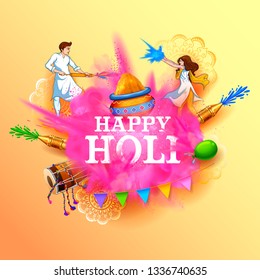 illustration of Happy Holi Background  for Festival of Colors celebration greetings