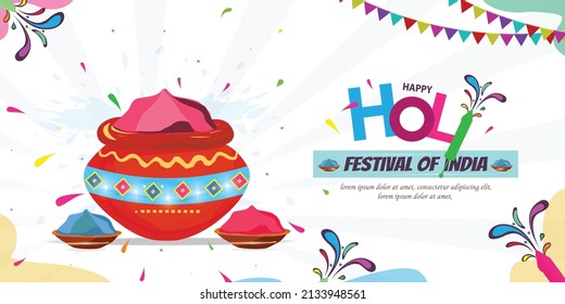 illustration of Happy Holi festival in the background of colors. Powder, banner, poster, creative, flyer