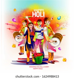 illustration of Happy Holi or Festival of Colors celebration holi sticker and message