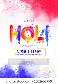 illustration of Happy Holi poster,invitation card and colorful background with realistic powder paint  and calligraphic text