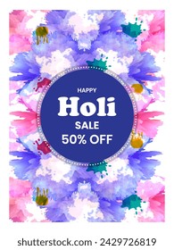 Illustration of Happy Holi Sale: Colorful Splash, Typography, and Holi Elements in Vector Design