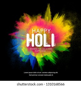 illustration of happy holi vector banner design with realistic powder background 