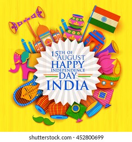 illustration of Happy Independence Day banner in Indian kitsch paper style