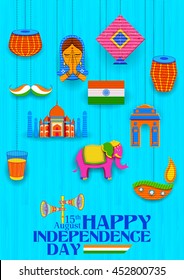 illustration of Happy Independence Day banner in Indian kitsch paper style