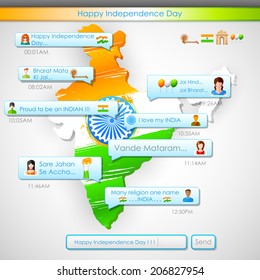 illustration of Happy Independence Day message in social media application with message Victory for Mother India and better than the entire world
