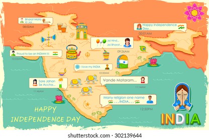 illustration of Happy Independence Day message in social media application