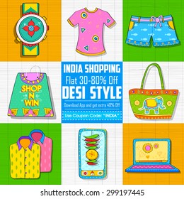illustration of Happy Independence Day shopping sale in Indian kitsch style