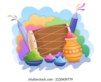 Illustration of happy India Holi festival. India Colorful Powder Paint Festival. Can be used for greeting card, postcard, invitation, poster, banner, print, web, etc.