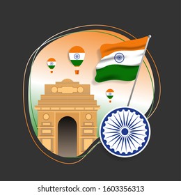 Illustration of Happy India Republic day celebration background with text 26 January and India Flag. Can used for Greeting card, Poster, Banner, Flyer, Social Media. Vector Illustration