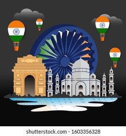 Illustration of Happy India Republic day celebration background with text 26 January and India Flag. Can used for Greeting card, Poster, Banner, Flyer, Social Media. Vector Illustration