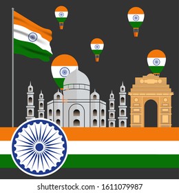 Illustration of Happy India Republic day (26 January) celebration background. Can used for Greeting card, Poster, Banner, Flyer, Social Media. Vector Illustration