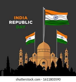 Illustration of Happy India Republic day (26 January) celebration background. Can used for Greeting card, Poster, Banner, Flyer, Social Media. Vector Illustration