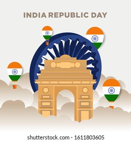 Illustration of Happy India Republic day (26 January) celebration background. Can used for Greeting card, Poster, Banner, Flyer, Social Media. Vector Illustration