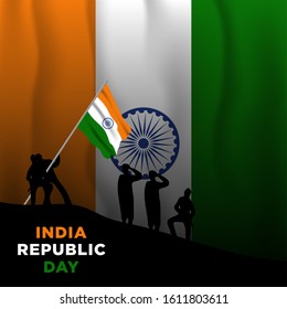 Illustration of Happy India Republic day (26 January) celebration background. Can used for Greeting card, Poster, Banner, Flyer, Social Media. Vector Illustration
